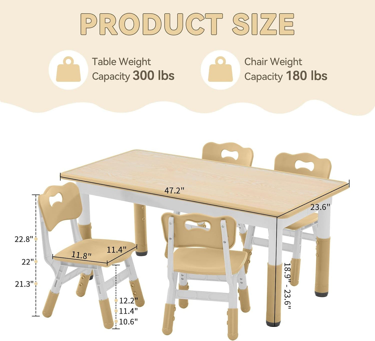 Kids Study Table and Chairs Set, Height Adjustable Toddler Table and Chair Set for Kids Ages 3-8