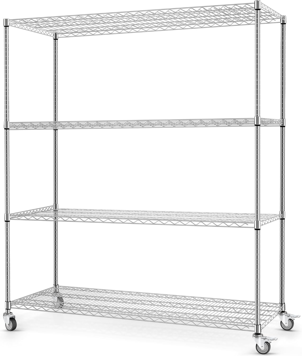 Rengue Wire Shelving with Wheels, 60"x 24"x72" Metal Storage Shelves, 4-Tier Heavy Duty Garage