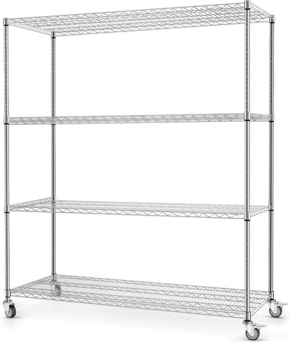 Rengue Wire Shelving with Wheels, 60"x 24"x72" Metal Storage Shelves, 4-Tier Heavy Duty Garage