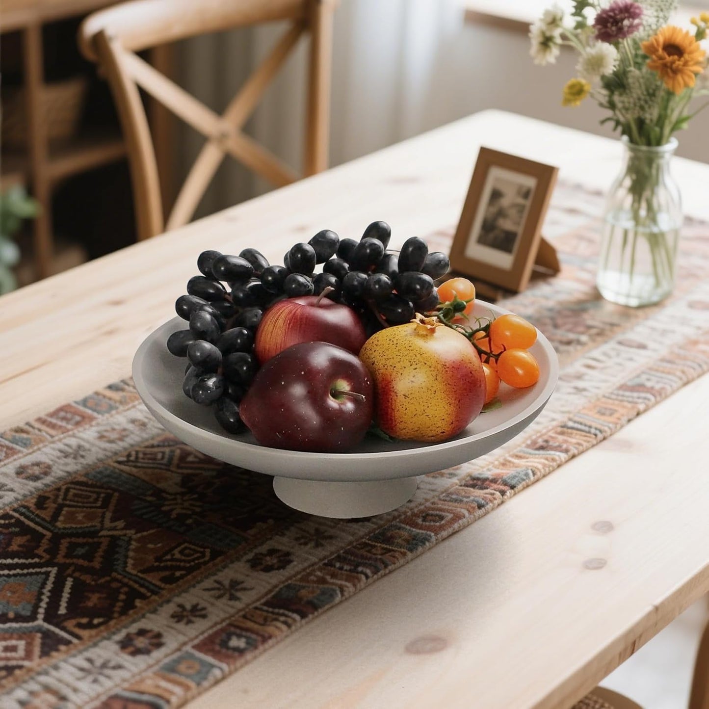 Modern Resin Pedestal Decorative Bowl, Large Fruit Bowl for Kitchen Counter, Stylish Key Bowl for