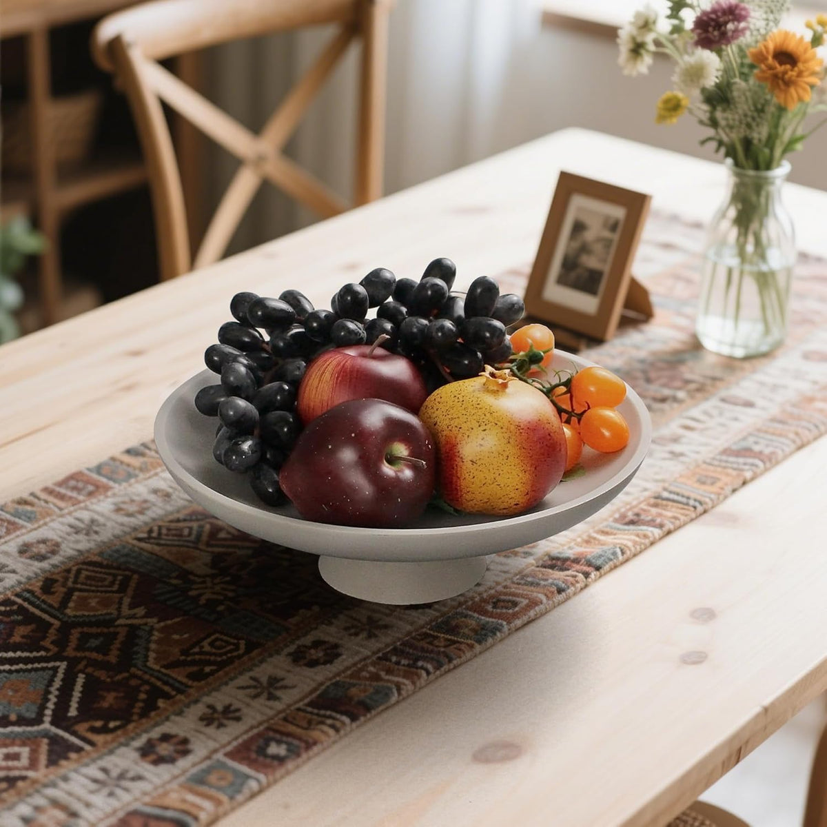 Modern Resin Pedestal Decorative Bowl, Large Fruit Bowl for Kitchen Counter, Stylish Key Bowl for