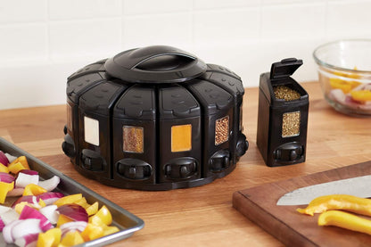 Kitchen Art Select-A-Spice Auto-Measure Pro Carousel 12 Compartments Spice Rack, Black 9.5 x 9.5 x