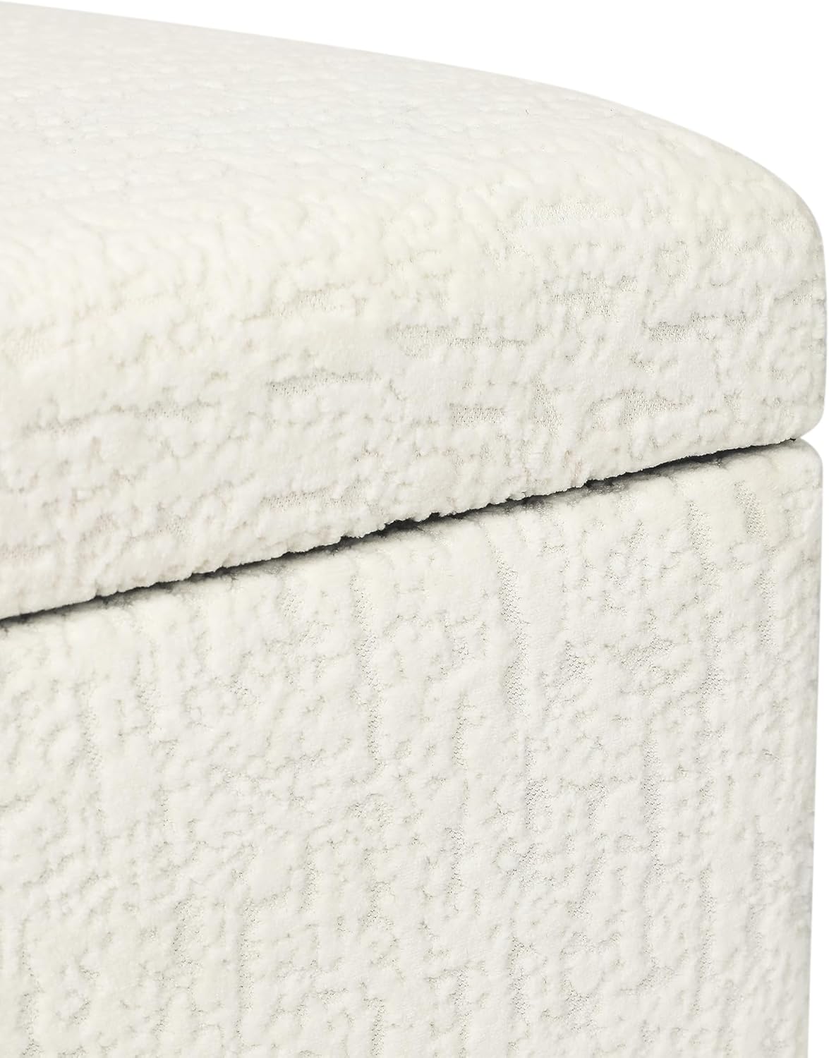 Adeco 18 Inch High Faux Fur White Cube Ottoman Storage, 3D Embossed Velvet Chair Foot Stools