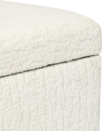 Adeco 18 Inch High Faux Fur White Cube Ottoman Storage, 3D Embossed Velvet Chair Foot Stools
