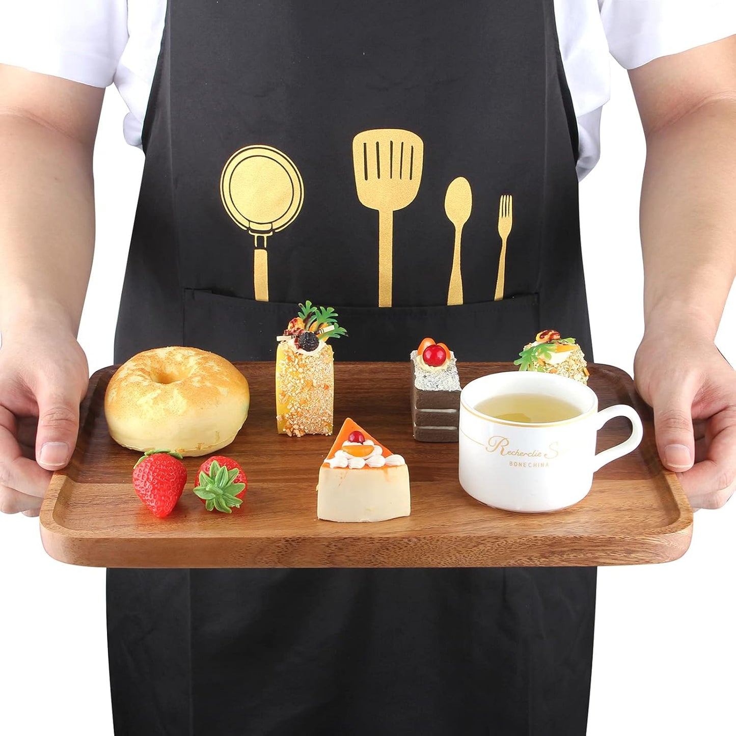 Large Wood Serving Trays Decor Long Charcuterie Cheese Boards Acacia Rectangle Wooden Platters for