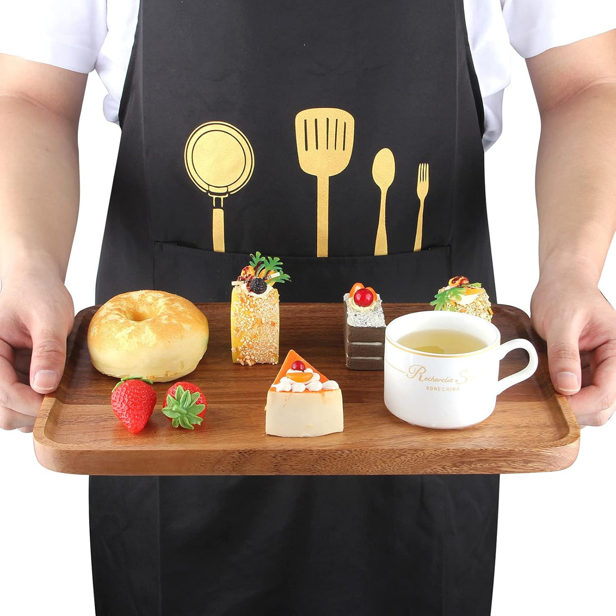 Large Wood Serving Trays Decor Long Charcuterie Cheese Boards Acacia Rectangle Wooden Platters for