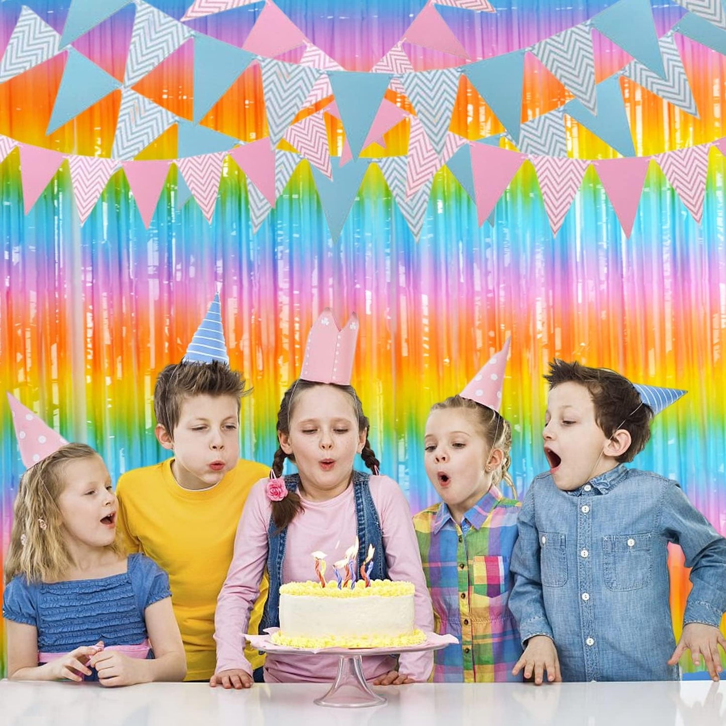 BRAVESHINE Colourful Tinsel Foil Fringe Curtains - 2Pcs 3.2x8.2ft Holidays Photo Booths Party
