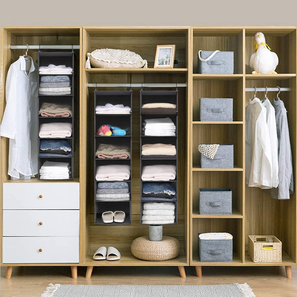 MAX Houser 6 Tier Shelf Hanging Closet Organizer, Closet Hanging Shelf with 2 Sturdy Hooks for