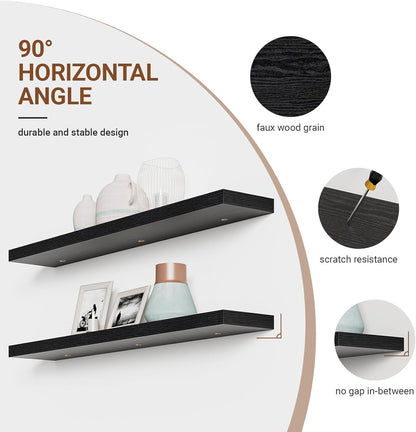 Heimlove 55 Inch Long Floating Shelves for Wall,9.3" Deep Black Floating Shelf Set of 2,Large