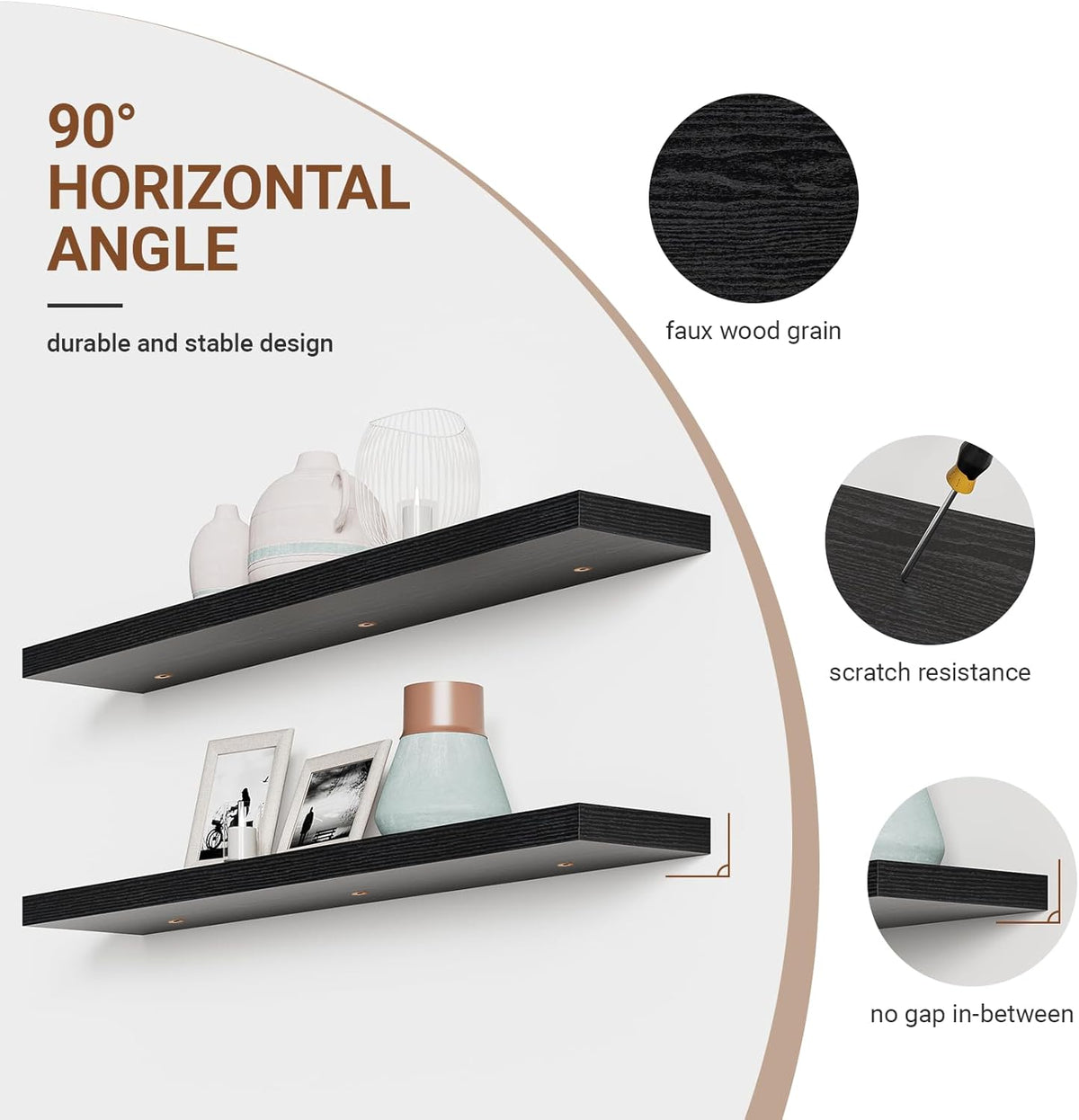Heimlove Floating Shelves for Wall 48 Inches Long,9.3" Deep Black Floating Shelf Set of 2,Wall