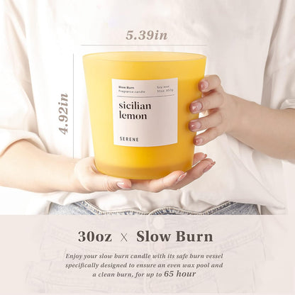 Hidden Label Large Scented Candle, Sicilian Lemon, 30oz 3 Wick Huge Candle, Serene Collection Slow