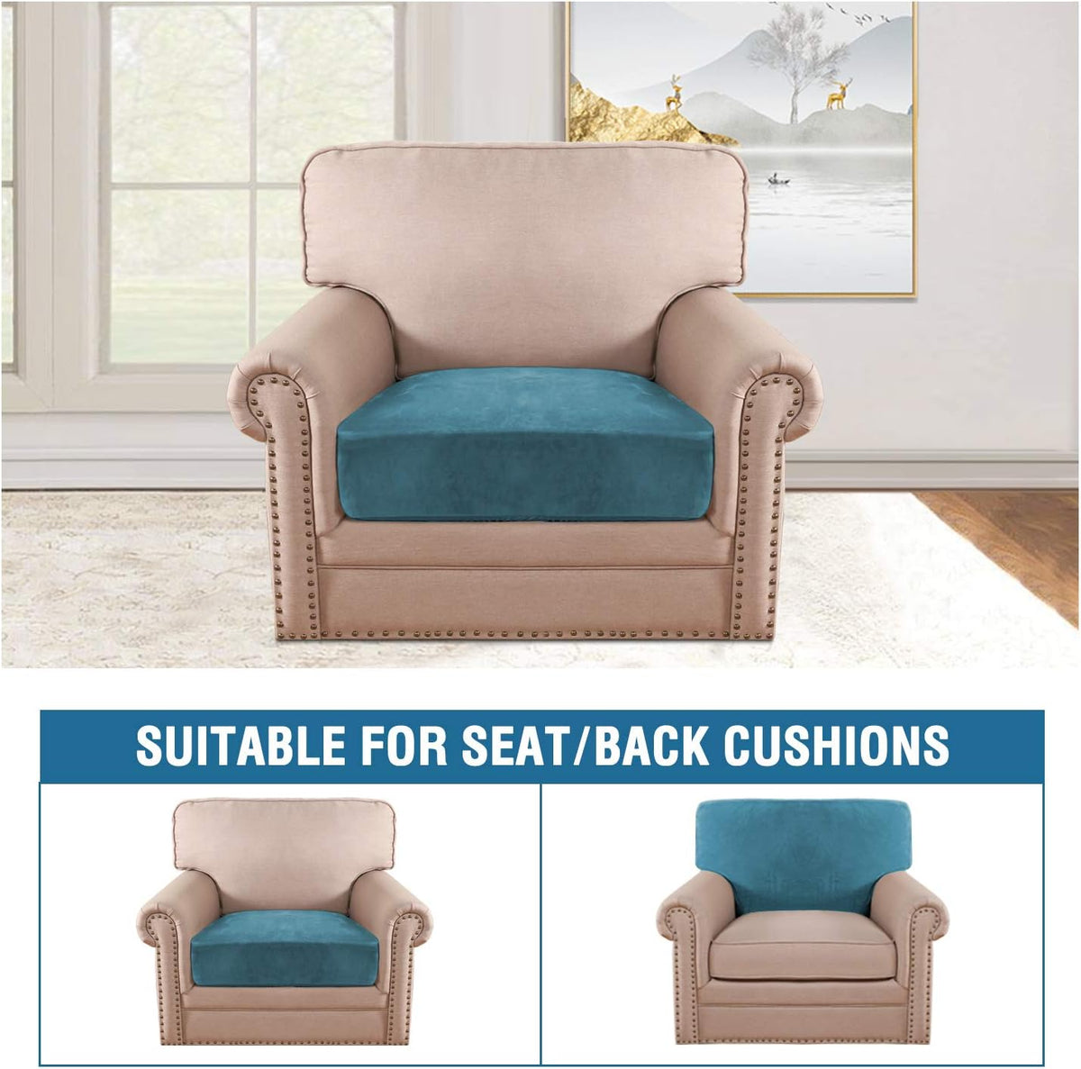H.VERSAILTEX Velvet Stretch Couch Cushion Cover Plush Cushion Slipcover for Chair Cushion Furniture