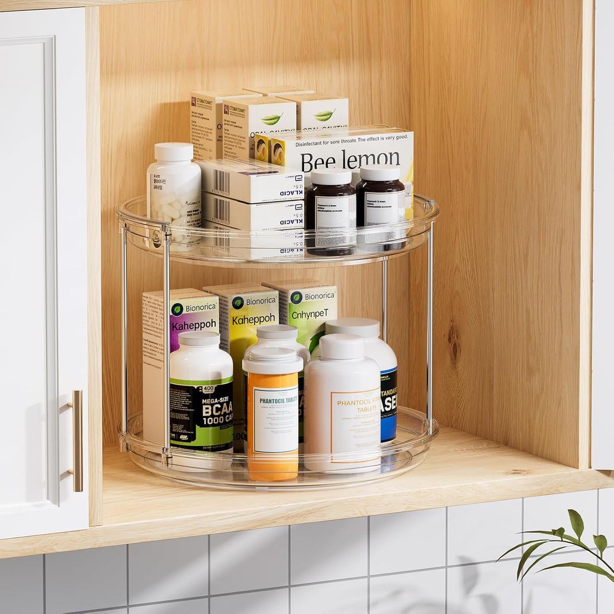 LAMU 2 Tier Lazy Susan Turntable Organizer 9.25'' Rotating Spice Rack Organization for Cabinet