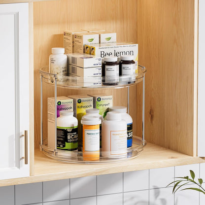 LAMU 2 Tier Lazy Susan Turntable Organizer 9.25'' Rotating Spice Rack Organization for Cabinet