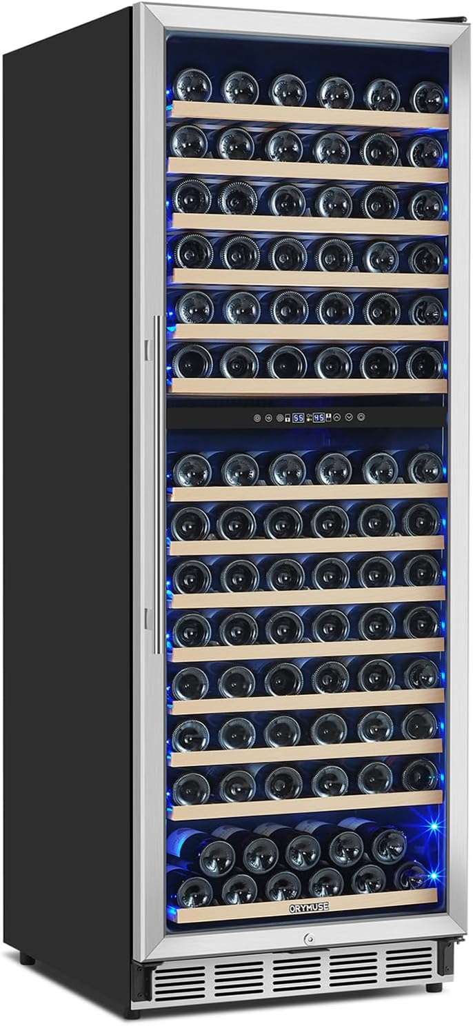 Dual Zone Wine Fridge Freestanding 175 Bottle, 24 Inch Large Capacity Built-in Wine Cooler