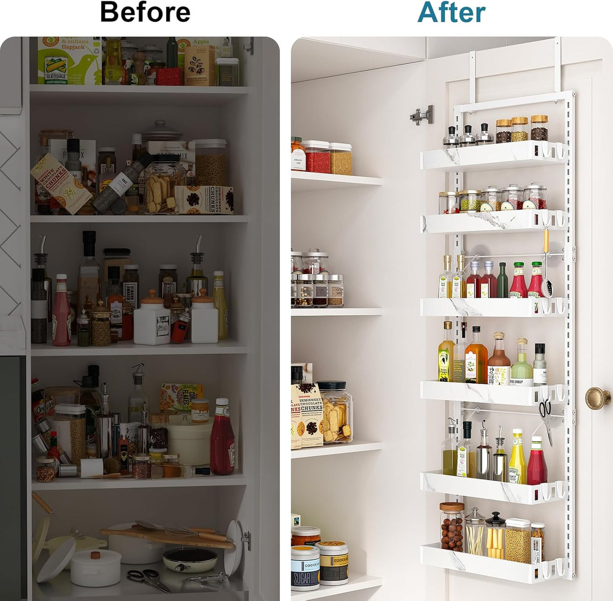 bukfen Over the Door Pantry Organizer, 6-Tier Adjustable Basket Kitchen Pantry Door Organization