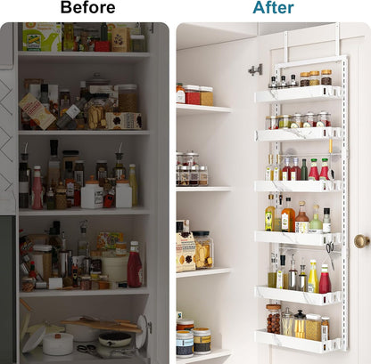 bukfen Over the Door Pantry Organizer, 6-Tier Adjustable Basket Kitchen Pantry Door Organization