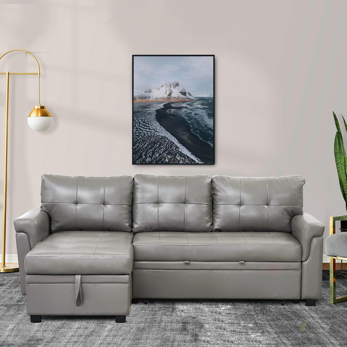Naomi Home Modern Sectional Sofa with Storage Chaise Gray/Air Leather