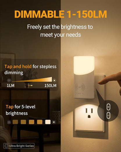 Lyridz LED Plug-in Night Light with 360° Motion Sensor, 1-150 Lumens Dimmable Nightlights Indoor