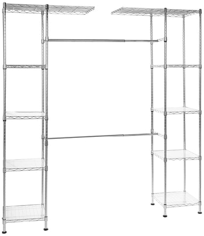 Amazon Basics Expandable Adjustable Metal Closet Organizer with Hanging Rod, Clothes Rack, Shelves