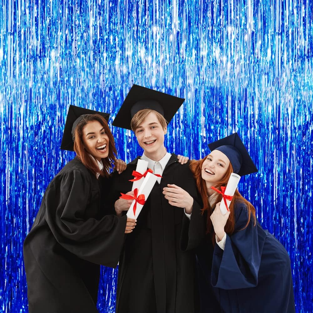 GOER 6.4 ft x 9.8 ft Metallic Tinsel Foil Fringe Curtains,Pack of 2 Party Streamer Backdrop for