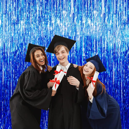 GOER 6.4 ft x 9.8 ft Metallic Tinsel Foil Fringe Curtains,Pack of 2 Party Streamer Backdrop for