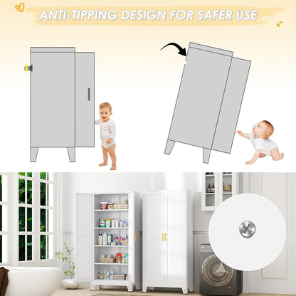 71" Tall Metal Storage Cabinet with 2 Doors and 4 Adjustable Shelves, Kitchen Pantry Cabinet White