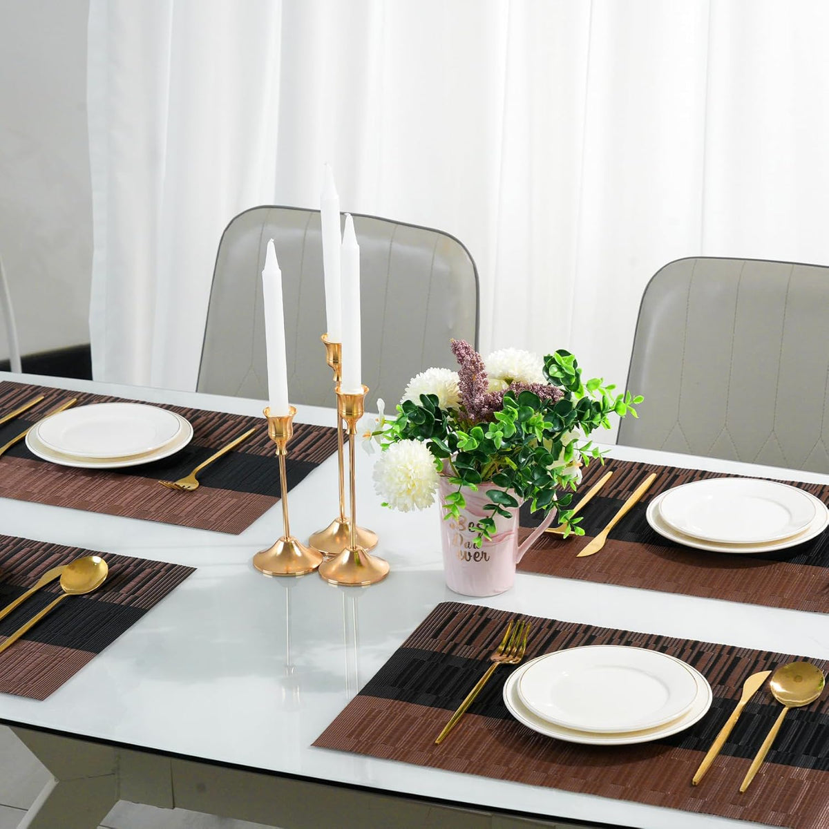 Placemats Set of 8，Non-Slip PVC Weave Table Mats Easy to Clean，Heat Resistant Place Mats for