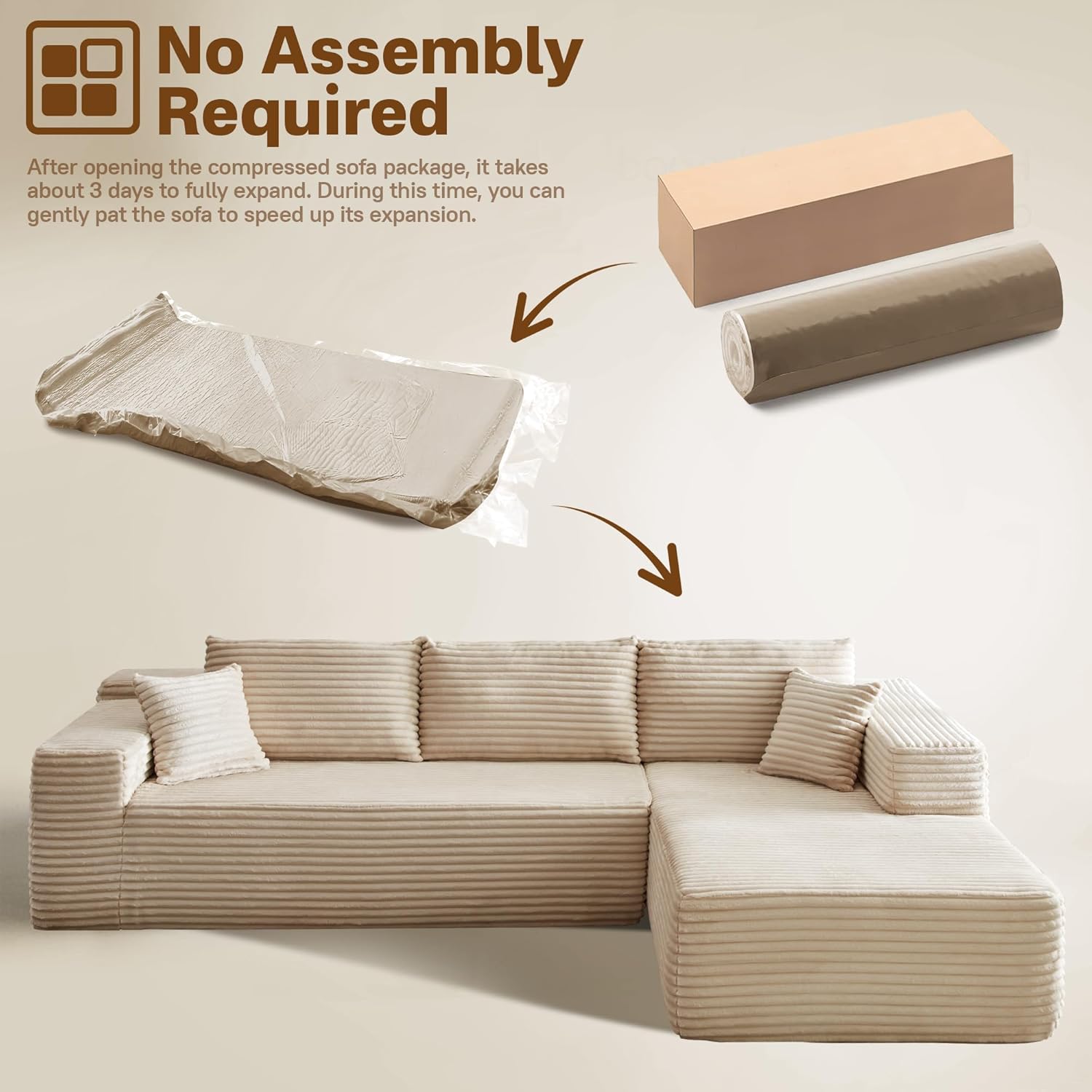 104" Cloudy Sectional L Shaped Couch for Living Room, No Assembly Required, Modular Comfy Sofa with