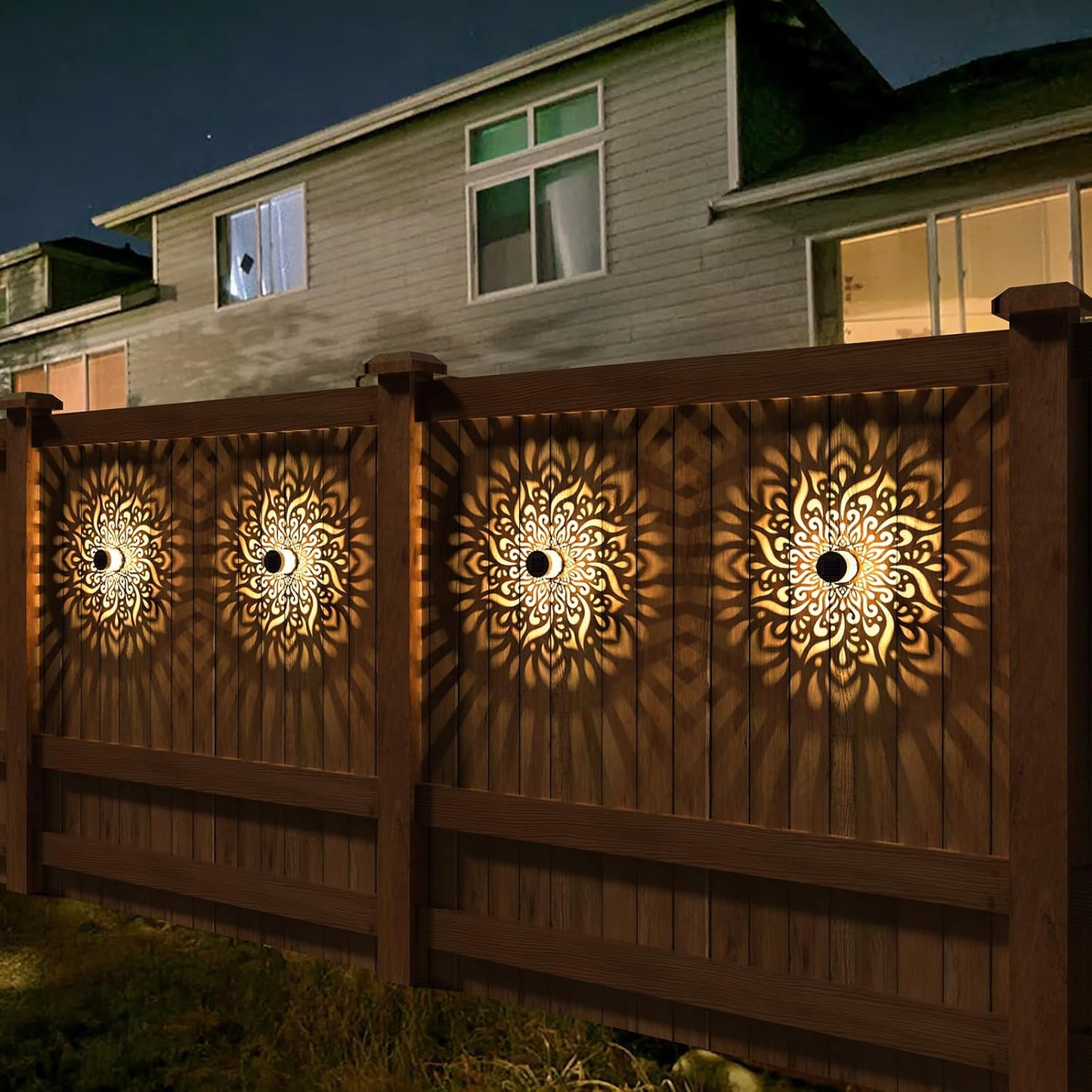 4 Pack Solar Fence Lights Metal Solar Powered Outdoor Wall Deck Step Lights Mandala Theme