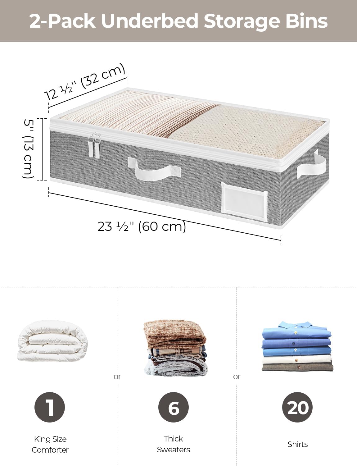 StorageWorks Under Bed Storage Containers with Handles and Label Holder, 2 Pack Ultra-thick Fabric