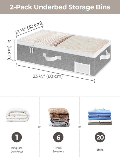 StorageWorks Under Bed Storage Containers with Handles and Label Holder, 2 Pack Ultra-thick Fabric
