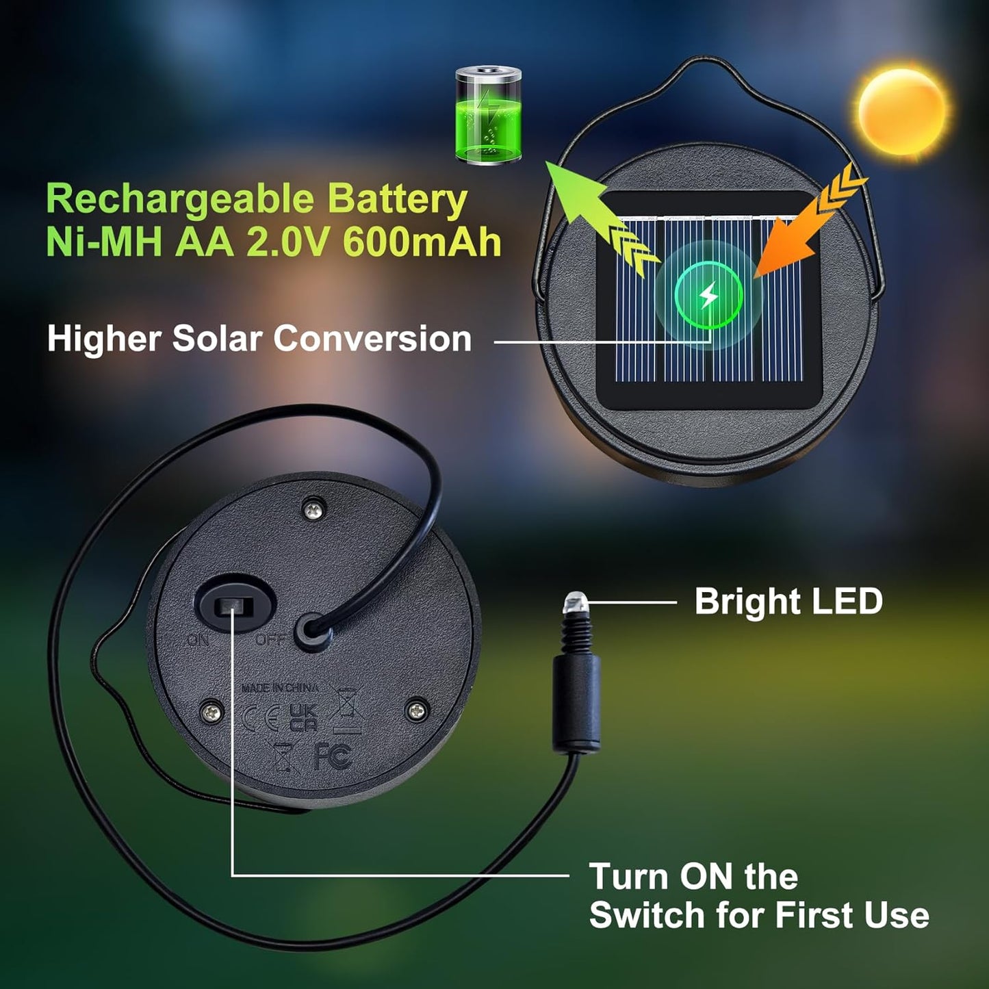AA 600Mah Solar Light Replacement Top Parts for Solar Outdoor Lantern, Waterproof LED Lights for