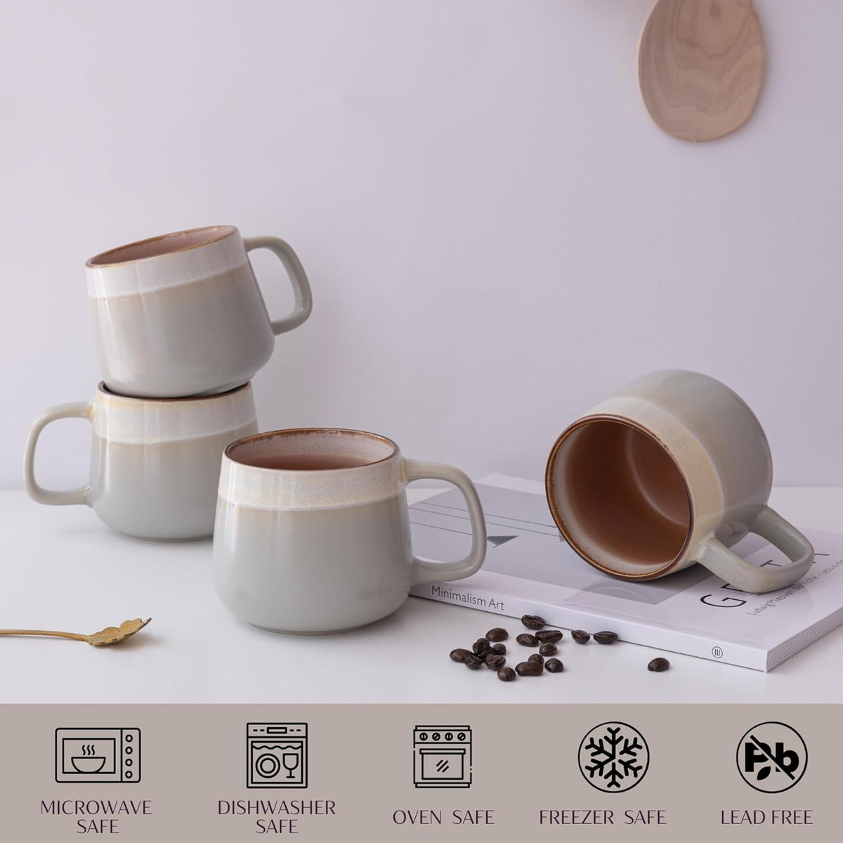 Ceramic Coffee Mugs Set of 4, 12 oz Stoneware Coffee Cups with Comfortable Handle for Latte, Tea