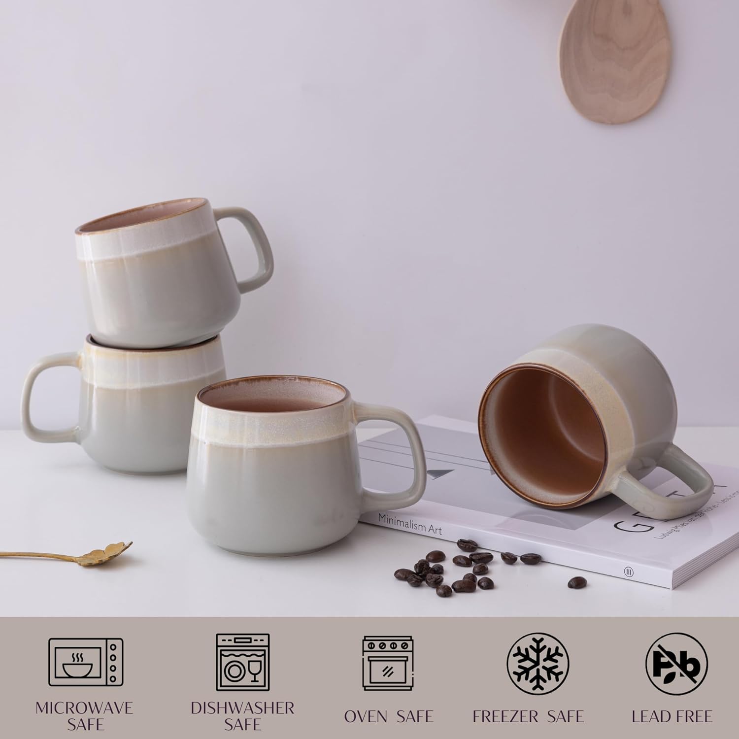 Ceramic Coffee Mugs Set of 4, 12 oz Stoneware Coffee Cups with Comfortable Handle for Latte, Tea