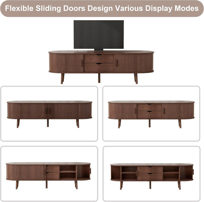 55" Mid Century TV Stand, Fluted TV Stand Fits 32" to 60" TVs. Wood Entertainment Center for Living