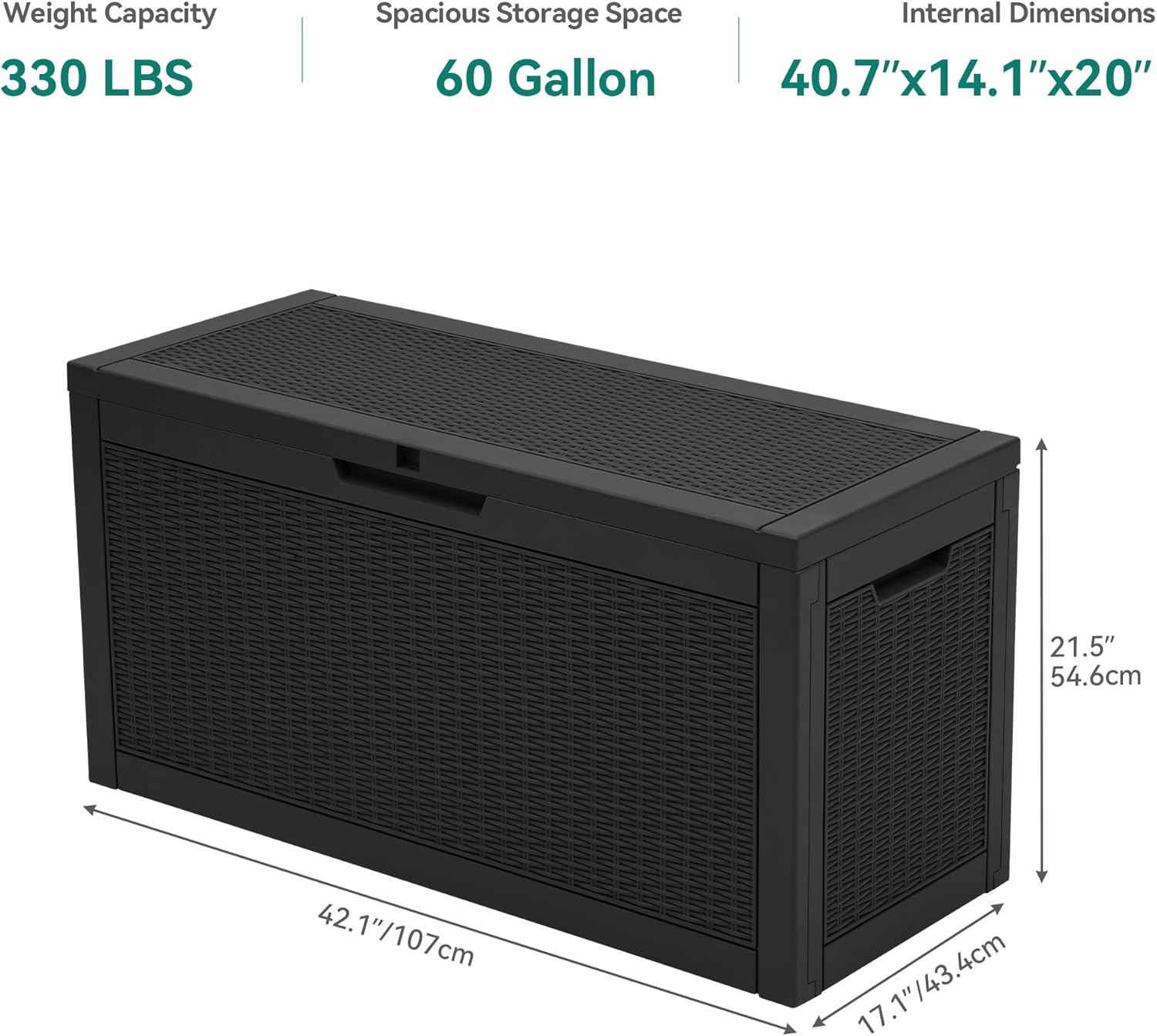 YITAHOME 60 Gallon Outdoor Storage Box, Large Water Resistant Resin Deck Box, Indoor Outdoor