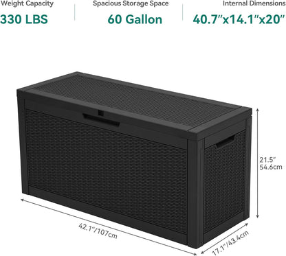 YITAHOME 60 Gallon Resin Deck Box, Weather Resistant Outdoor Rattan Storage Box, Lockable Indoor