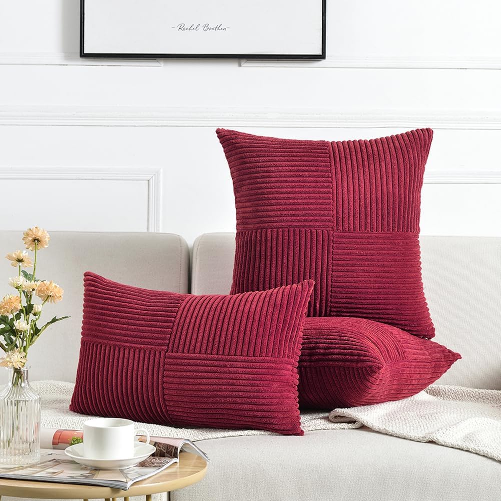 Fancy Homi 2 Packs Burgundy Long Lumbar Decorative Throw Pillow Covers 12x24 Inch for Couch Bed