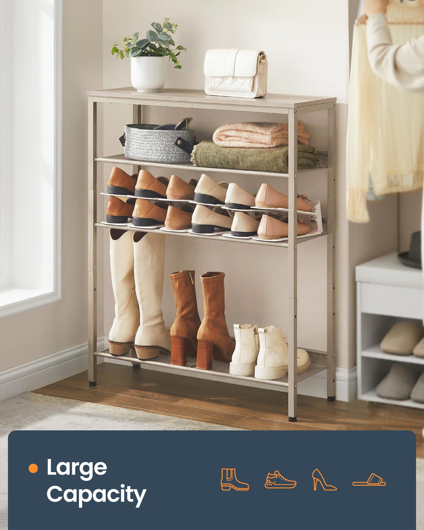 SONGMICS HOME 5 Tier Shoe Storage Organizer, Freestanding Shoe Rack, Dense Mesh, for Living Room