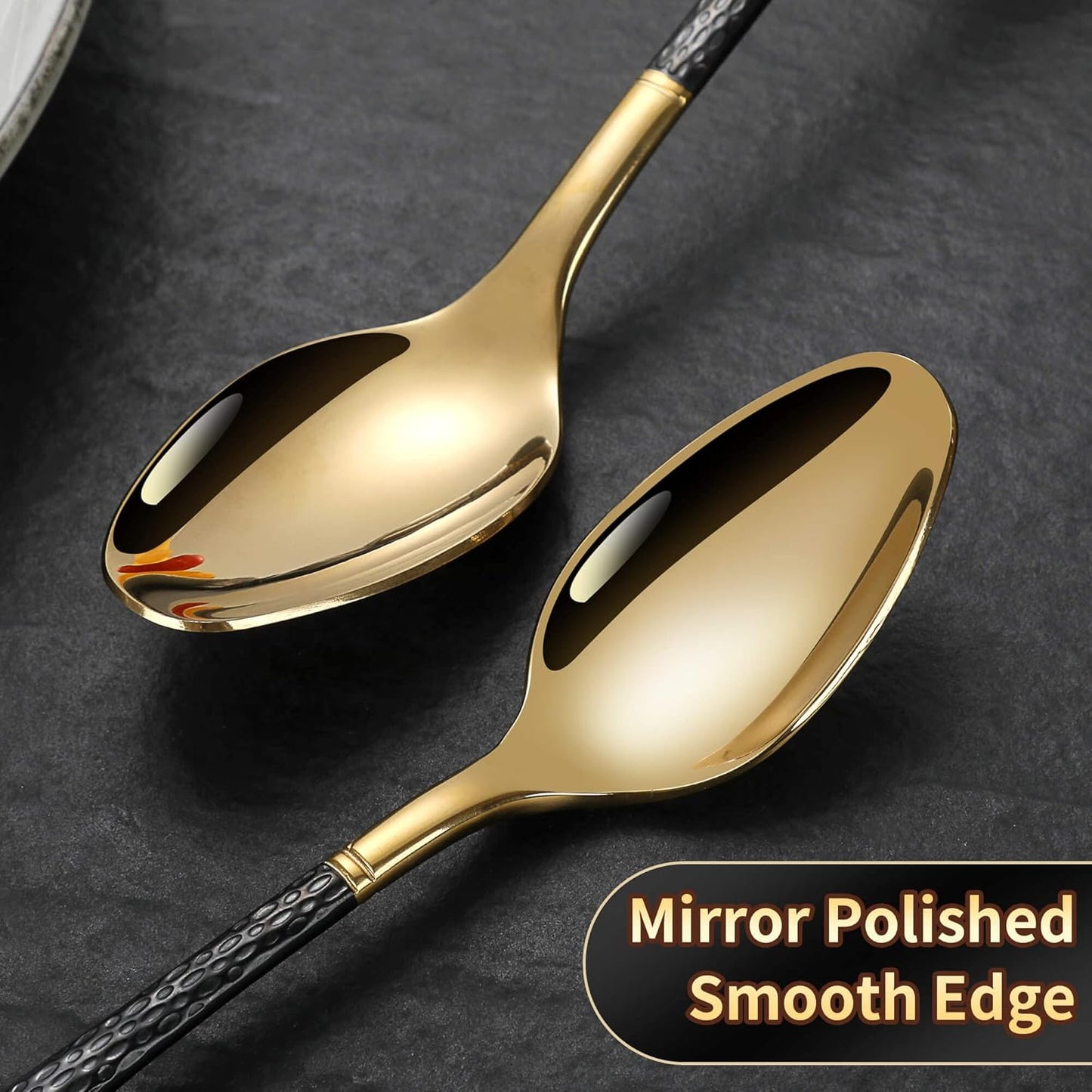 Hammered Black Gold Silverware Set,20 Piece Modern Flatware Set Service for 4,Mirror Polished