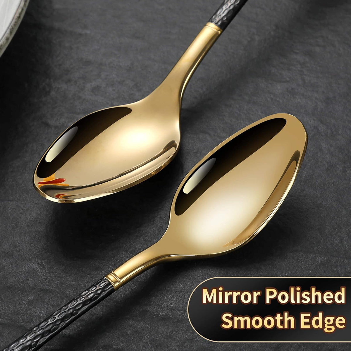 Hammered Black Gold Silverware Set,20 Piece Modern Flatware Set Service for 4,Mirror Polished