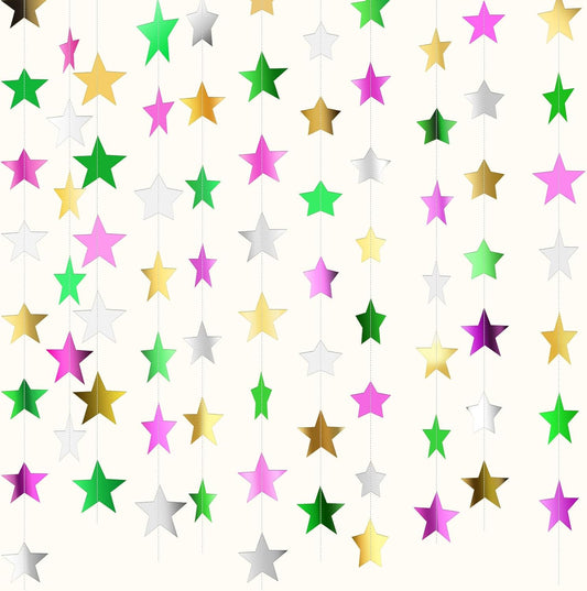 Patelai Glitter Star Garland Banner Decor 130 Feet Star Hanging Bunting Banner Twinkle Backdrop for