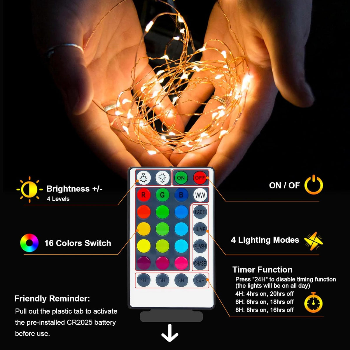 2Pack Battery Fairy Lights, Total 78Ft 240LED, Battery Operated Fairy Lights with Remote and Timer
