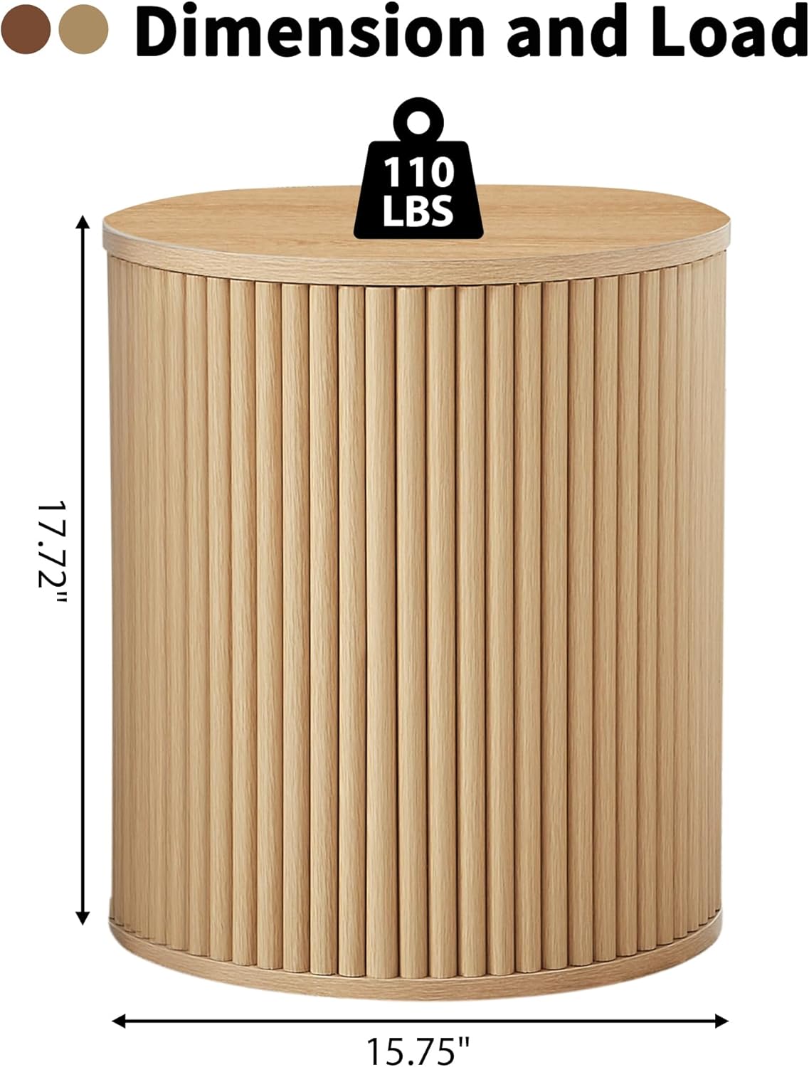 AVZEAR Small Round Side Table Fluted Night Stand Set of 2, Modern Boho End Table with Storage