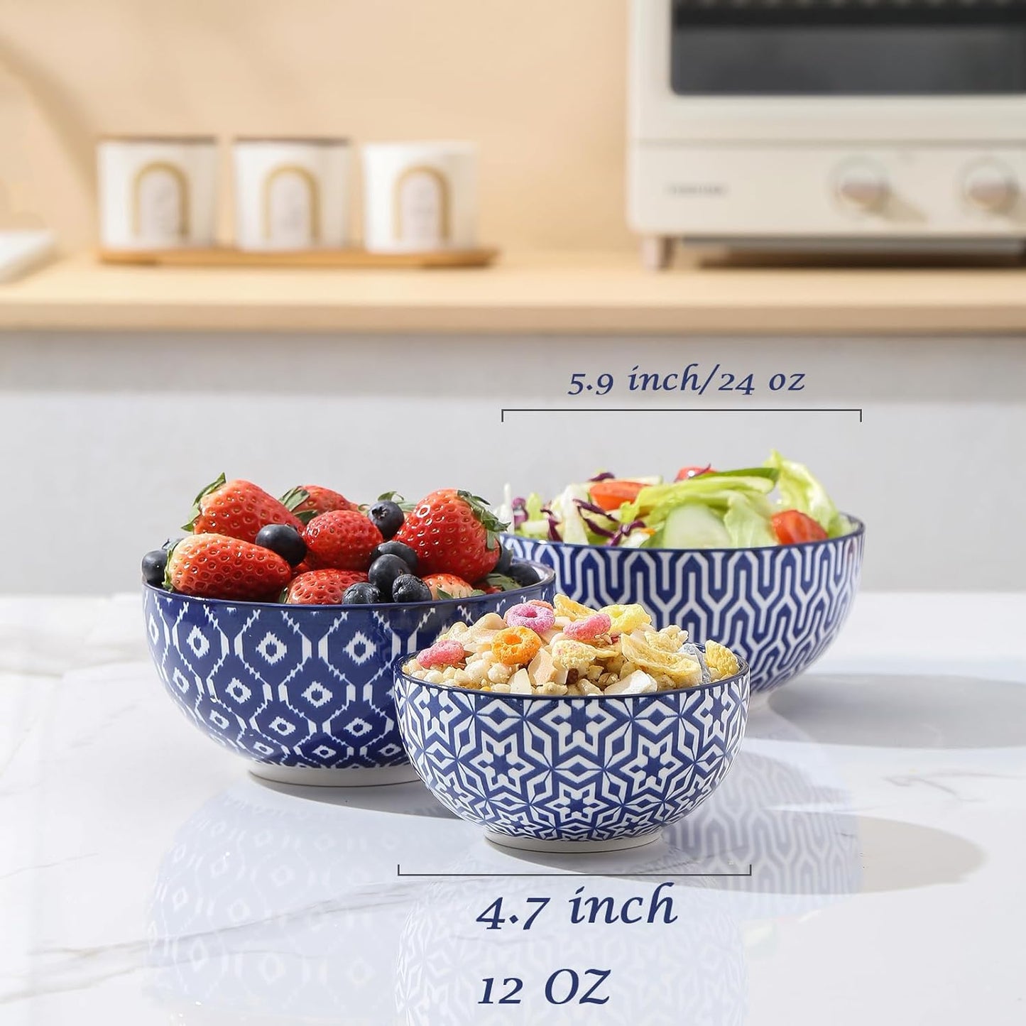 Selamica Ceramic 12 OZ Dessert Bowls Set, Ice Cream Bowls, 4.7 Inch Small Bowls for Snack, Side