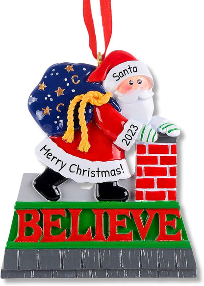 3D Toddler Ornaments for Christmas Tree 2025 - Believe Santa in Chimney Ornament for Kids Ornament