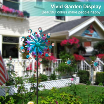 360°Solar Wind Spinner with Lights Blue Metal Garden Outdoor Decor Yard Lawn Art Decor for Patio