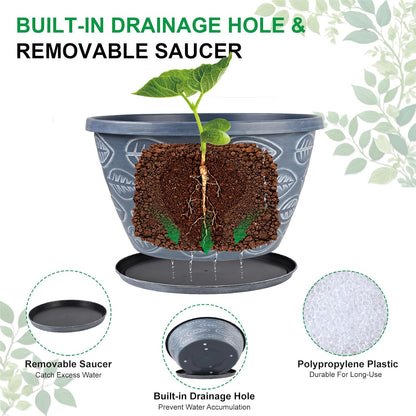 Outdoor Flower Pots for Plants Set of 3 Pack 11 Inch Planter Pot, Large Plastic Plant Pots Indoor