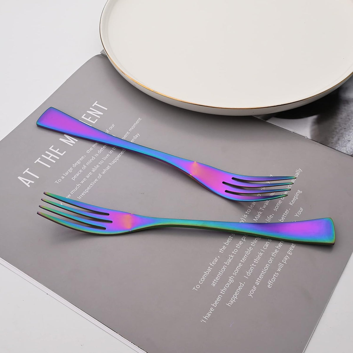 Luxury 18/10 Stainless Steel Matte Rainbow Colorful Flatware Set - Silverware Cutlery Utensil Set
